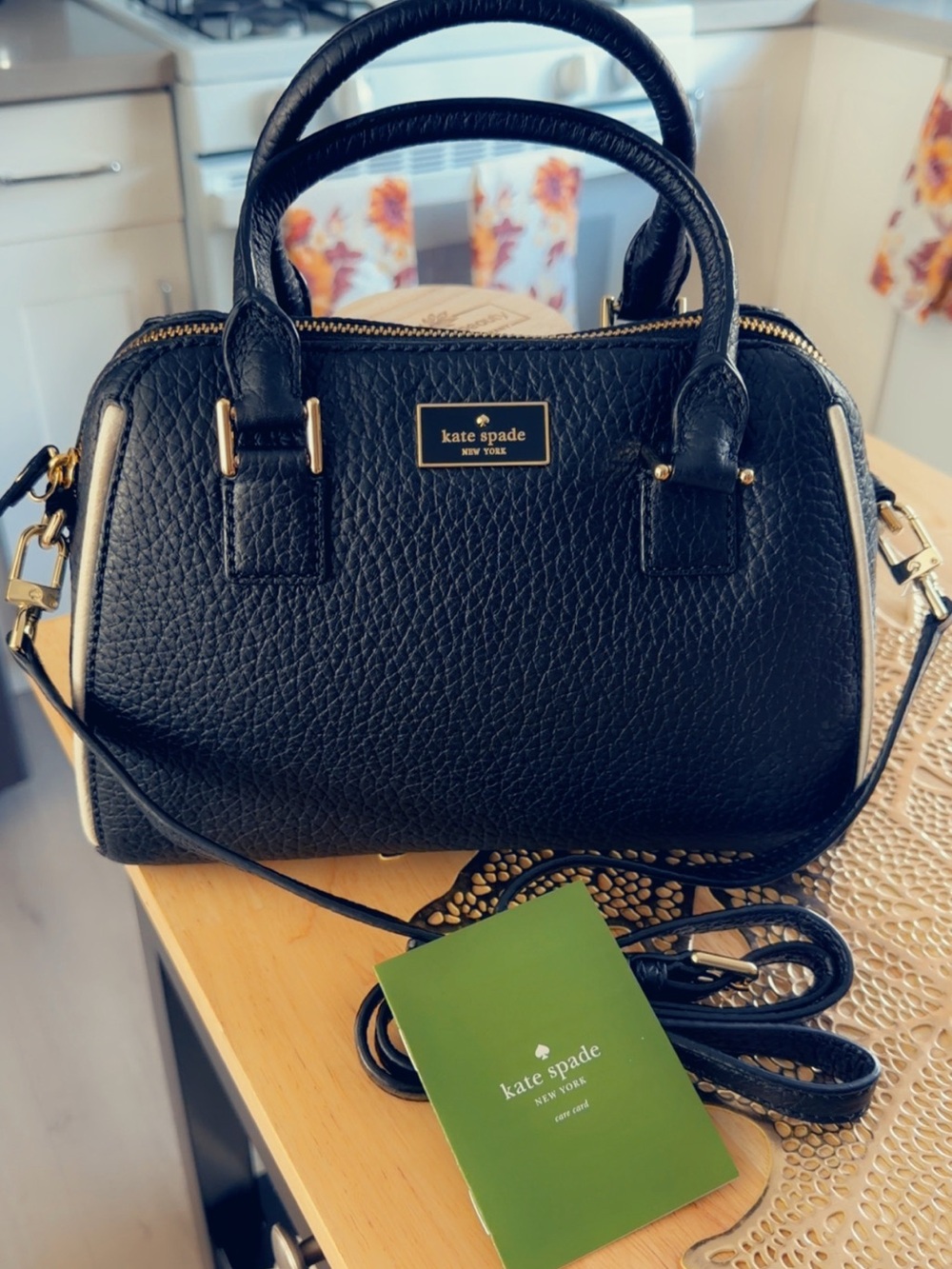 kate spade Black Pebbled Leather Dome Satchel with Gold Hardware